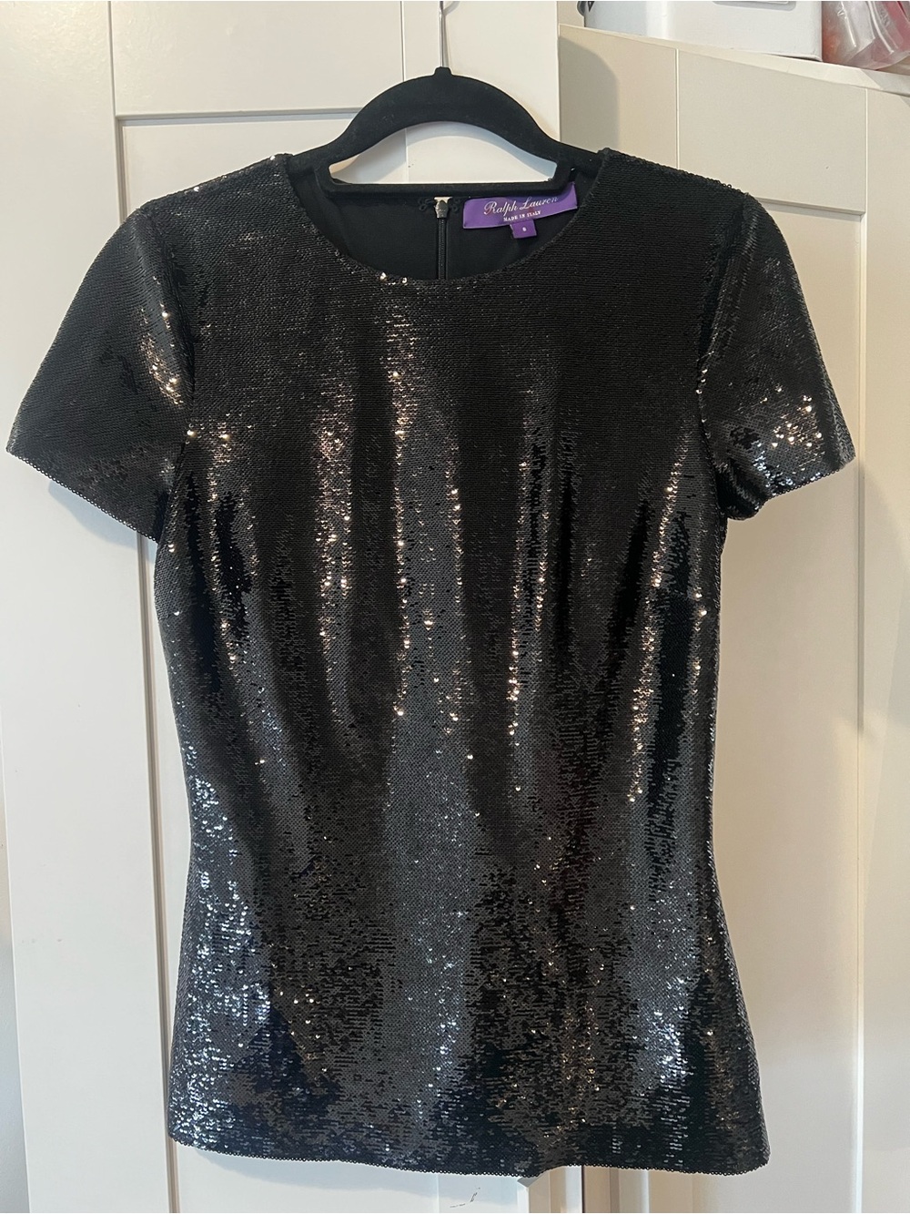 Ralph Lauren Purple Label Black Sequin Short-Sleeve Top
